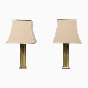 Brass & Silk Table Lamps, 1970s, Set of 2-OWS-1750836