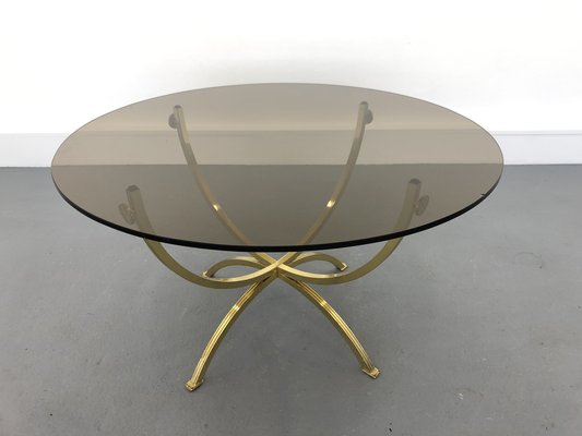 Brass & Smoked Glass Coffee Table, 1970s-JWH-1450806