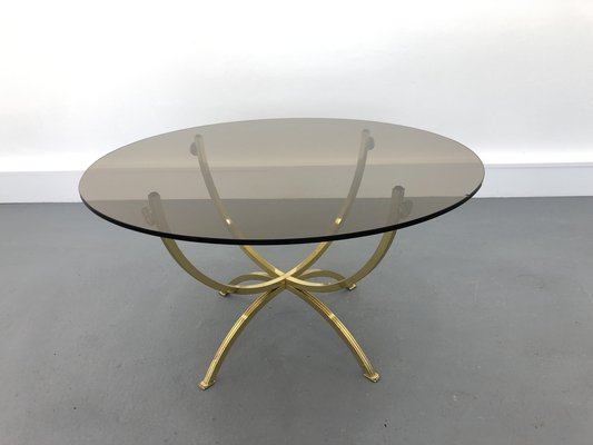 Brass & Smoked Glass Coffee Table, 1970s-JWH-1450806