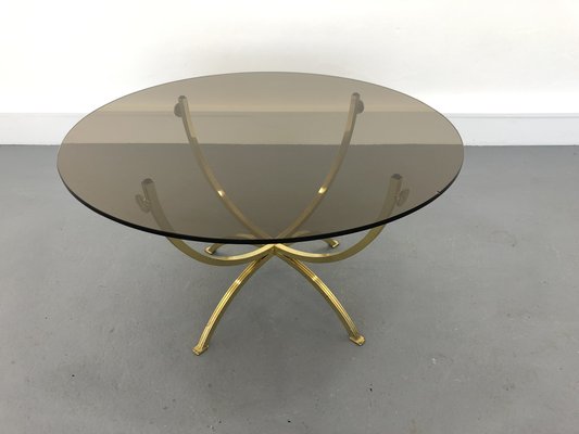 Brass & Smoked Glass Coffee Table, 1970s-JWH-1450806