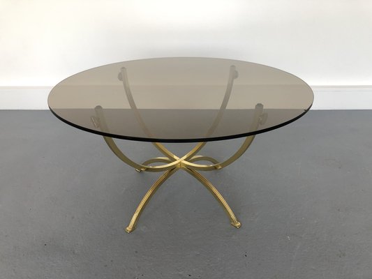 Brass & Smoked Glass Coffee Table, 1970s-JWH-1450806