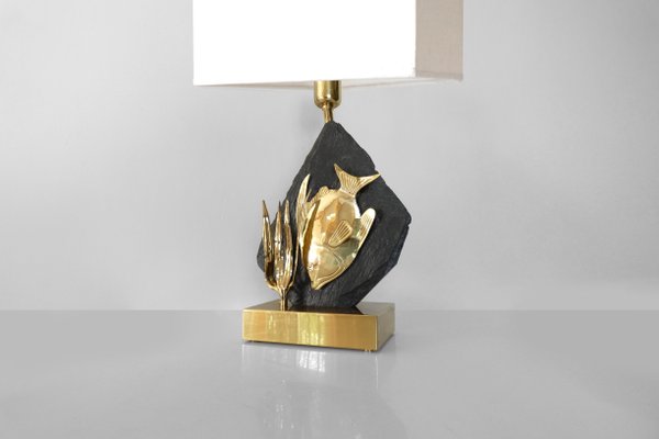 Brass & Stone Table Lamp, 1970s-JJT-582682