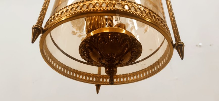 Brass Suspension Light in Decorated Glass-QLH-1402902