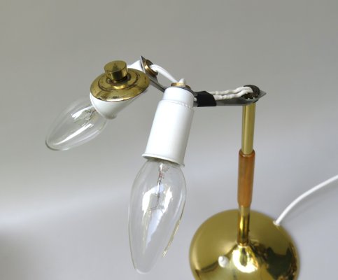 Brass Table Lamp with Cocoon Shade & Trumpet Base, Austria, 1960s-EY-985616