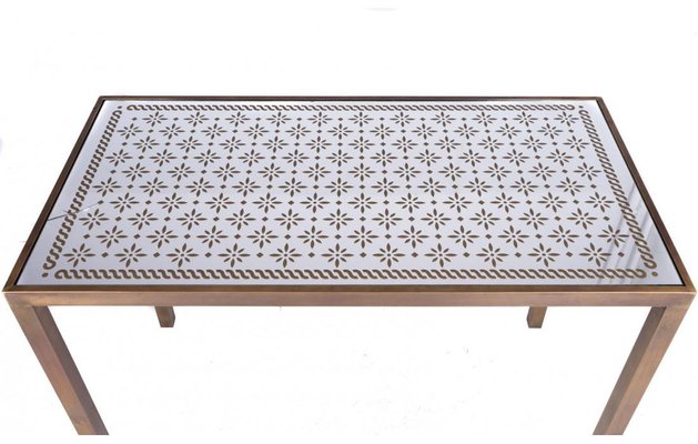 Brass Table with Decorated Mirror Top-SRP-1805072