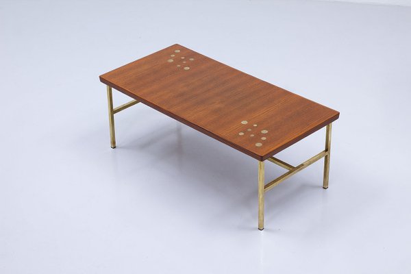 Brass & Teak Coffee Table, Sweden, 1960s-TM-1789112