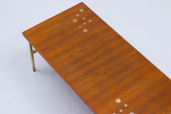 Brass & Teak Coffee Table, Sweden, 1960s-TM-1789112