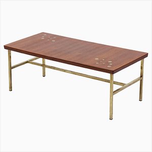 Brass & Teak Coffee Table, Sweden, 1960s-TM-1789112