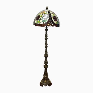 Brass Tiffany Shade Floor Lamp, 1970s-NGU-2016651