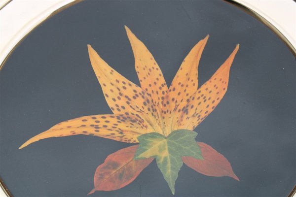 Brass Tray with Black Background and Leaves, 1970s-EH-807354