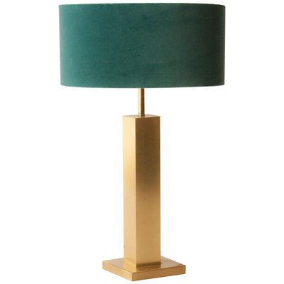 Brass Turquoise Velvet Table Lamp, France, 1970s-UZ-862823