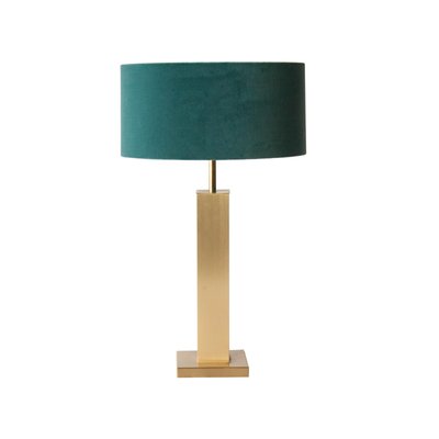 Brass Turquoise Velvet Table Lamp, France, 1970s-UZ-862823