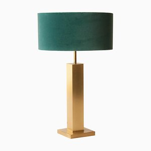 Brass Turquoise Velvet Table Lamp, France, 1970s-UZ-862823