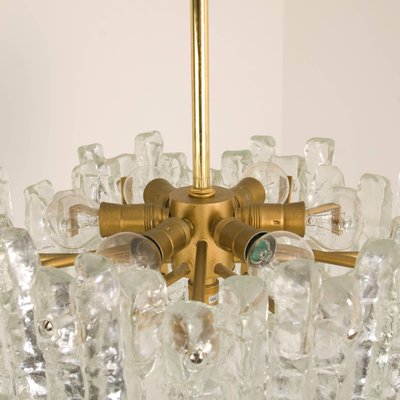 Brass Two-Tiered Ice Glass Pendant Chandeliers from Kalmar, 1970s, Set of 2-VDW-991997