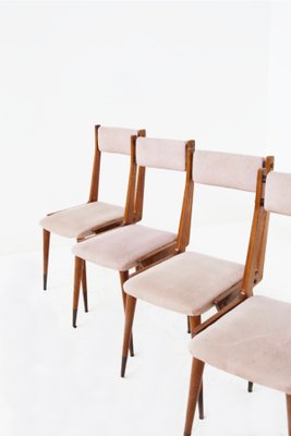 Brass, Velvet and Wooden Chairs attributed to Carlo De Carli, 1950s, Set of 6-RCE-1426138