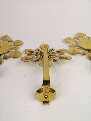 Brass Wall Candlesticks Sunburst by Holmström, Arvika, Sweden, 1960s, Set of 3-UYK-806798