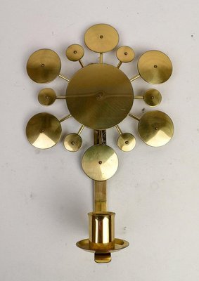 Brass Wall Candlesticks Sunburst by Holmström, Arvika, Sweden, 1960s, Set of 3-UYK-806798