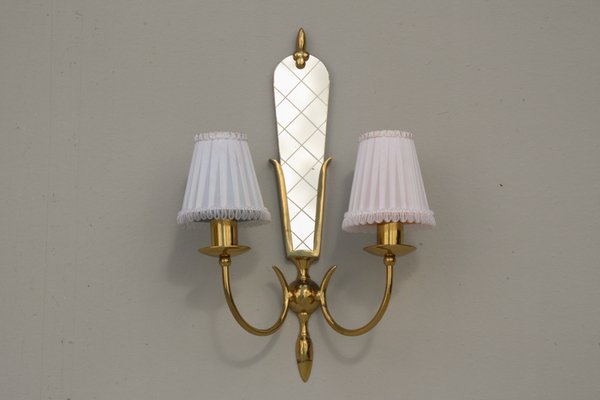 Brass Wall Lamp with Mirror, 1950-DUM-1311383