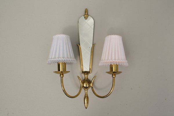 Brass Wall Lamp with Mirror, 1950-DUM-1311383