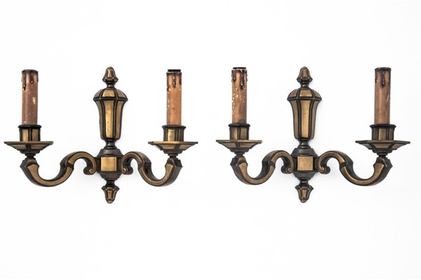 Brass Wall Lamps, Poland, 1940s, Set of 2-BXB-1305982