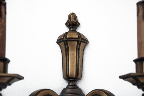 Brass Wall Lamps, Poland, 1940s, Set of 2-BXB-1305982