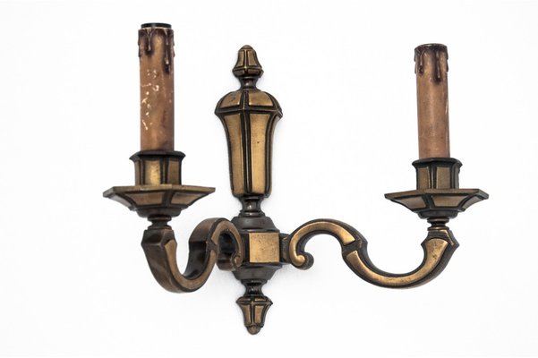 Brass Wall Lamps, Poland, 1940s, Set of 2-BXB-1305982