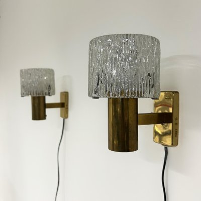 Brass Wall Lamps with Relief Crystal Glass Shades from Hags, 1960s, Set of 2-ZT-2041504