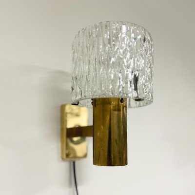 Brass Wall Lamps with Relief Crystal Glass Shades from Hags, 1960s, Set of 2-ZT-2041504