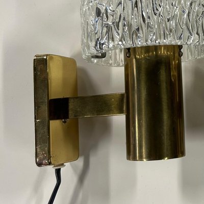 Brass Wall Lamps with Relief Crystal Glass Shades from Hags, 1960s, Set of 2-ZT-2041504