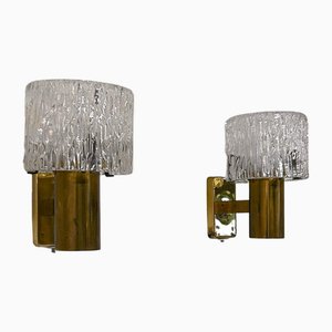 Brass Wall Lamps with Relief Crystal Glass Shades from Hags, 1960s, Set of 2-ZT-2041504