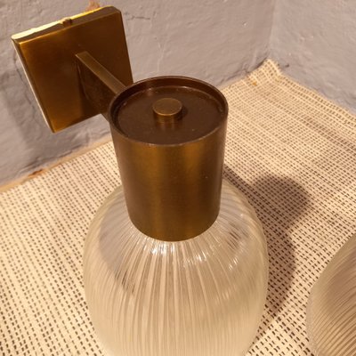 Brass Wall Lamps with Ribbed Glass from Fidenza Vetraria in the Style of Azucena, 1950s, Set of 2-OHK-992484