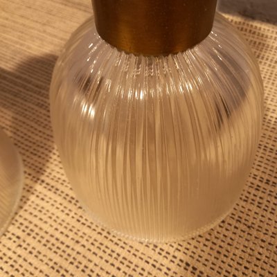 Brass Wall Lamps with Ribbed Glass from Fidenza Vetraria in the Style of Azucena, 1950s, Set of 2-OHK-992484