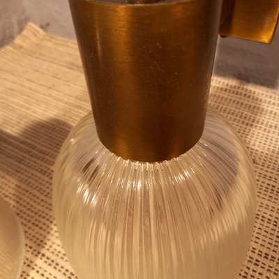 Brass Wall Lamps with Ribbed Glass from Fidenza Vetraria in the Style of Azucena, 1950s, Set of 2-OHK-992484