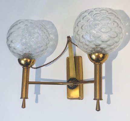 Brass Wall Lights with Glass Balls, 1970s, Set of 2-BA-1365864