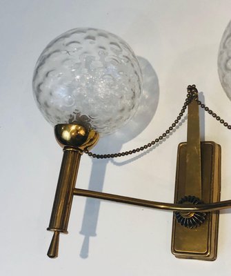 Brass Wall Lights with Glass Balls, 1970s, Set of 2-BA-1365864