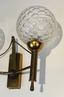 Brass Wall Lights with Glass Balls, 1970s, Set of 2-BA-1365864