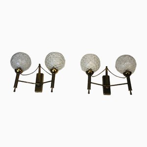 Brass Wall Lights with Glass Balls, 1970s, Set of 2-BA-1365864