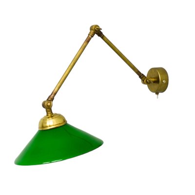 Brass Wall Lights with Green Glass Lampshades, Set of 2-TCS-1783674