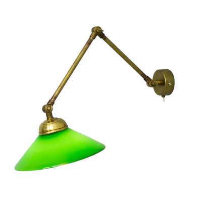 Brass Wall Lights with Green Glass Lampshades, Set of 2-TCS-1783674