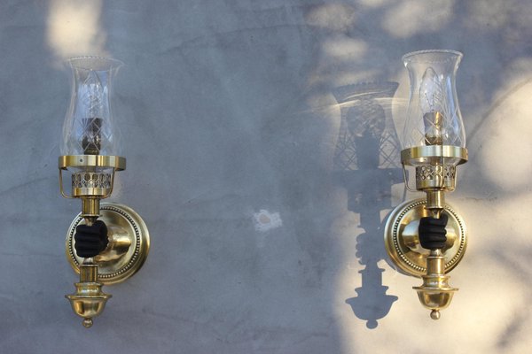 Brass Wall Sconces attributed to John Devoluy, 1950s, Set of 3-UWJ-1436685