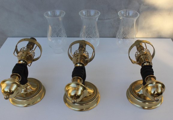 Brass Wall Sconces attributed to John Devoluy, 1950s, Set of 3-UWJ-1436685