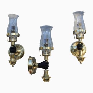 Brass Wall Sconces attributed to John Devoluy, 1950s, Set of 3-UWJ-1436685