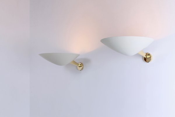 Brass & White 131 Sconces by Giuseppe Ostuni for Oluce, 1950s, Set of 2-XT-877264