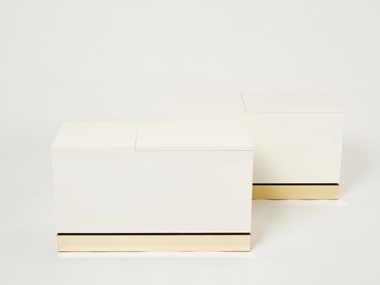 Brass White Lacquered Trunk End Tables by J.C. Mahey, 1970s, Set of 2-YJA-1100898