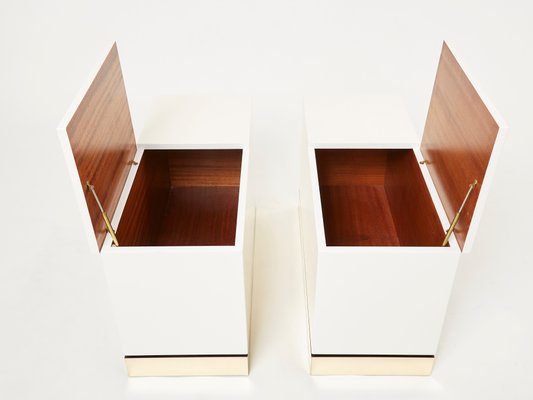 Brass White Lacquered Trunk End Tables by J.C. Mahey, 1970s, Set of 2-YJA-1100898