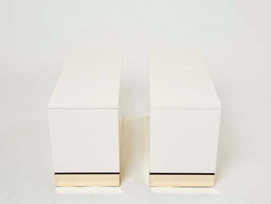 Brass White Lacquered Trunk End Tables by J.C. Mahey, 1970s, Set of 2-YJA-1100898