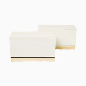 Brass White Lacquered Trunk End Tables by J.C. Mahey, 1970s, Set of 2-YJA-1100898