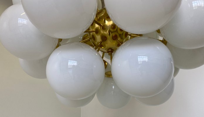 Brass & White Murano Glass Sphere Chandelier, 2000s-FF-883320