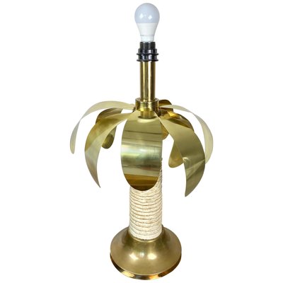 Brass & White Resin Palm Tree Shaped Table Lamp, Italy, 1970s-LYQ-1171524