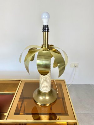 Brass & White Resin Palm Tree Shaped Table Lamp, Italy, 1970s-LYQ-1171524